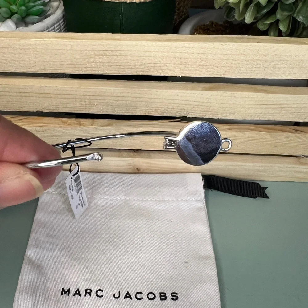 Marc by Marc Jacobs Silver Thin Bangle with Black Logo Disc